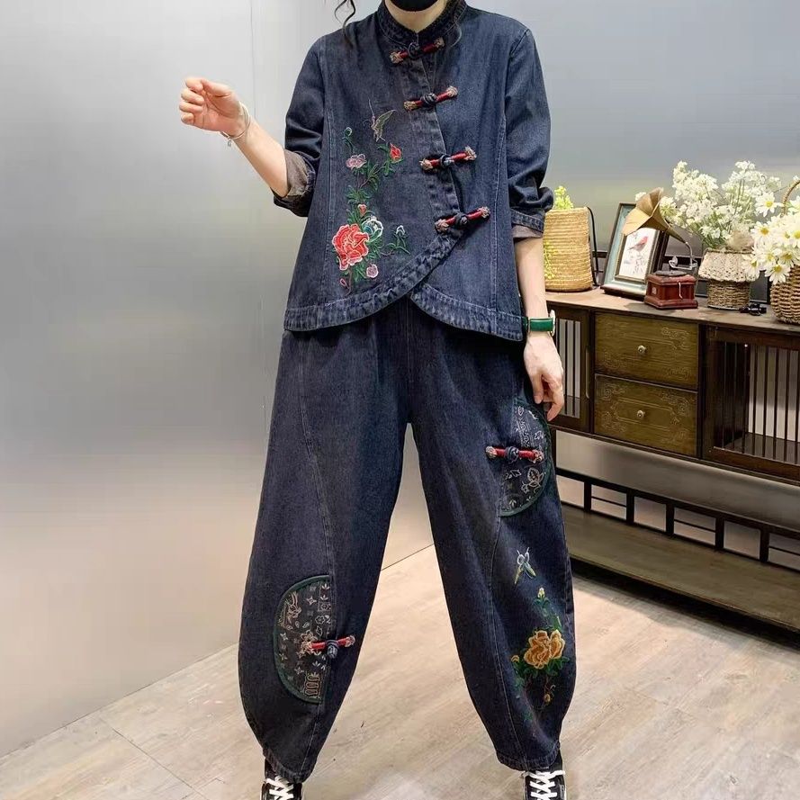 Summer Clothing Model - Guzik w stylu vintage luźny haftowany