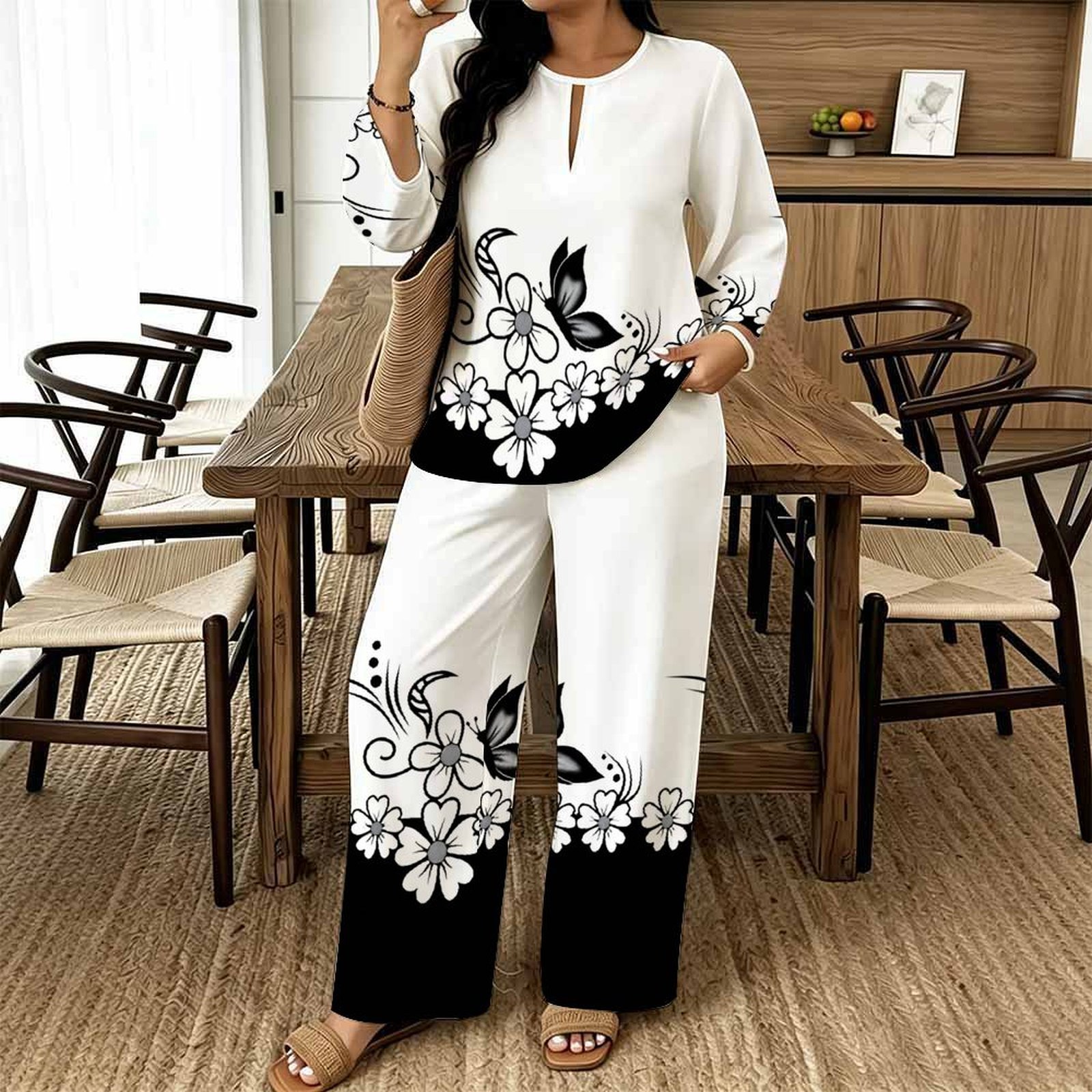 Summer Clothing Model - Damski zestaw dwuczęściowy z nadrukiem, codzienny