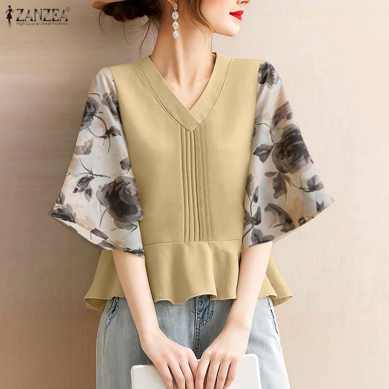 Summer Clothing Work - ZANZEA Letnia Bluzka Damska w Kwiatowy