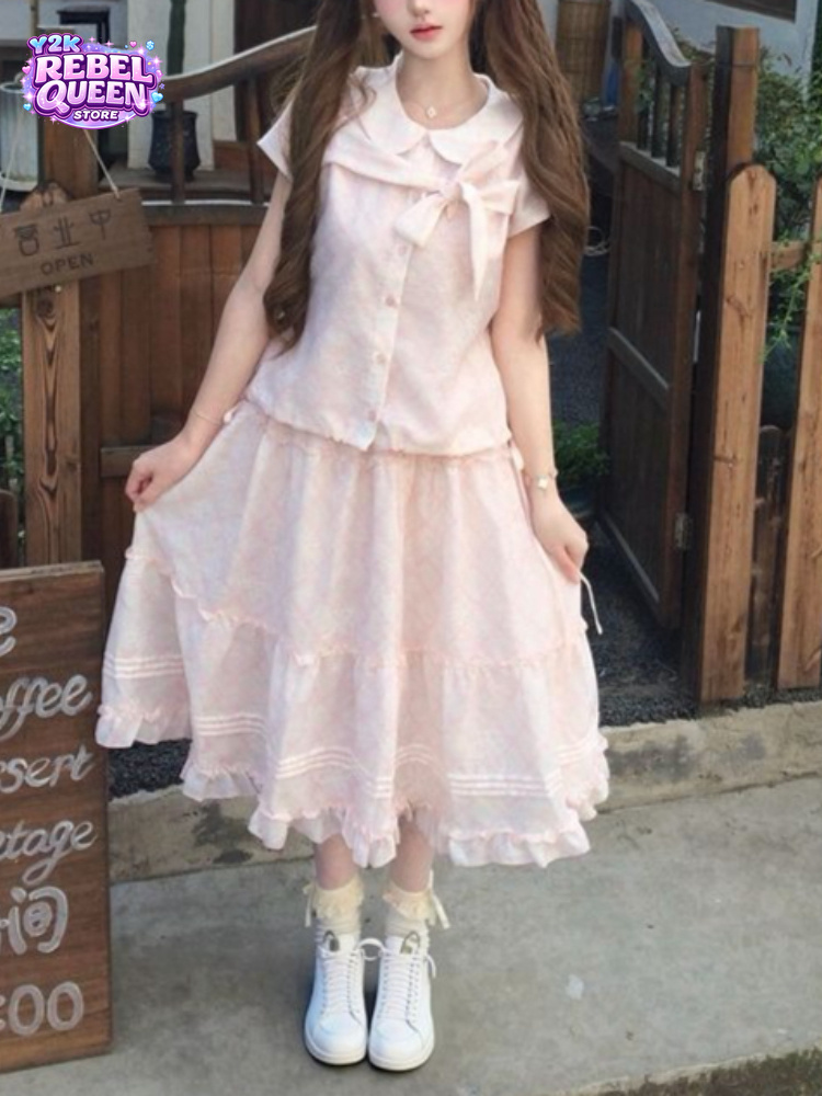 Summer Clothing Capsule - Japoński Vintage Słodki Top z Kokardą